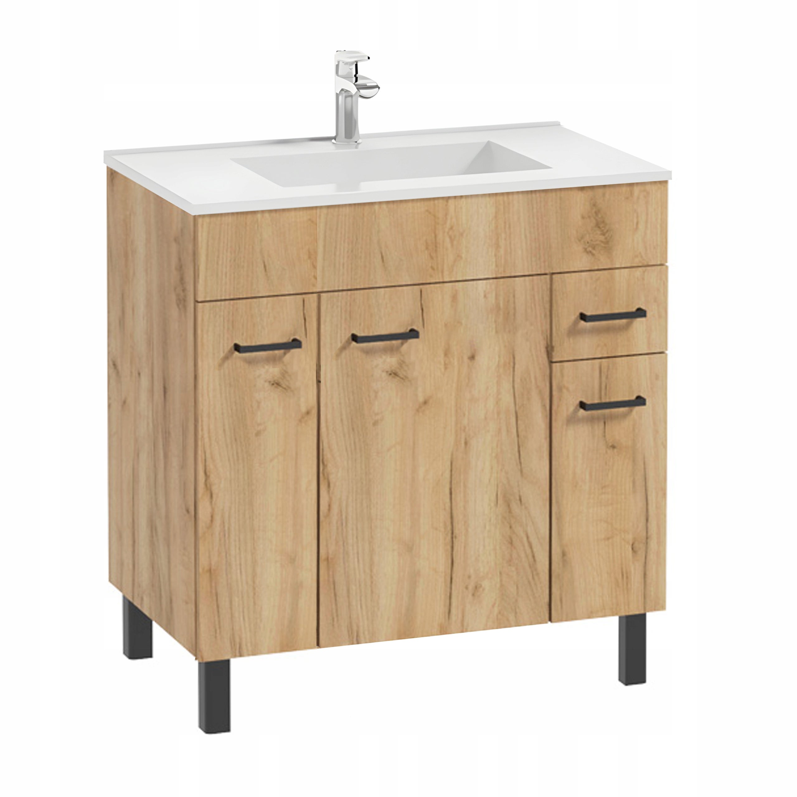 Szafka Łazienkowa z Umywalką 80 x 47 Stojąca Dąb Craft Złoty