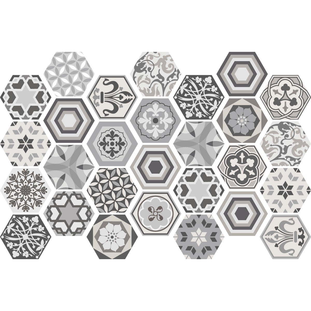 Adesivo piastrelle esagonali sfumature di grigio mosaico - Sticker adesivo - adesivi murali - 28stickershexagones15x13,5cm - 5