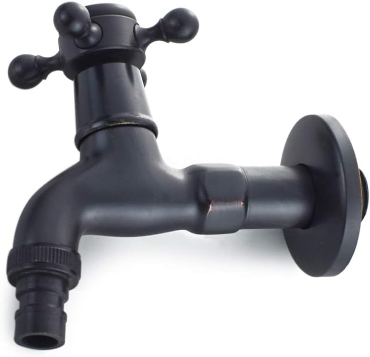 Mosiężny kran do pralki z wylewką G1/2 - Zabytkowy kran ogrodowy z uchwytem krzyżowym (czarny)