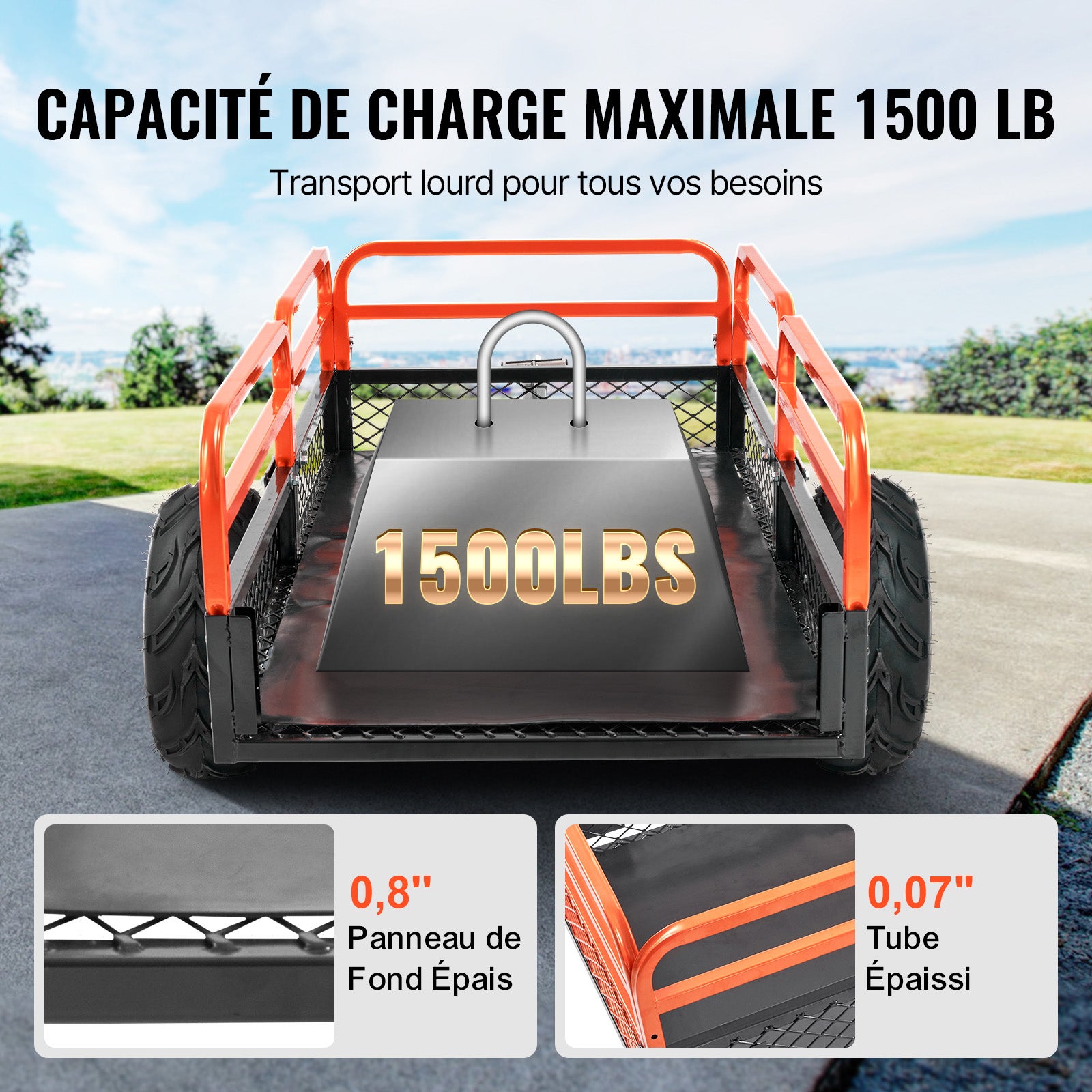 Remorque utilitaire robuste 680 kg SucceBuy, benne basculante de jardin 0,4 m³ avec côtés amovibles, idéale pour tracteur tondeuse ATV UTV - 6
