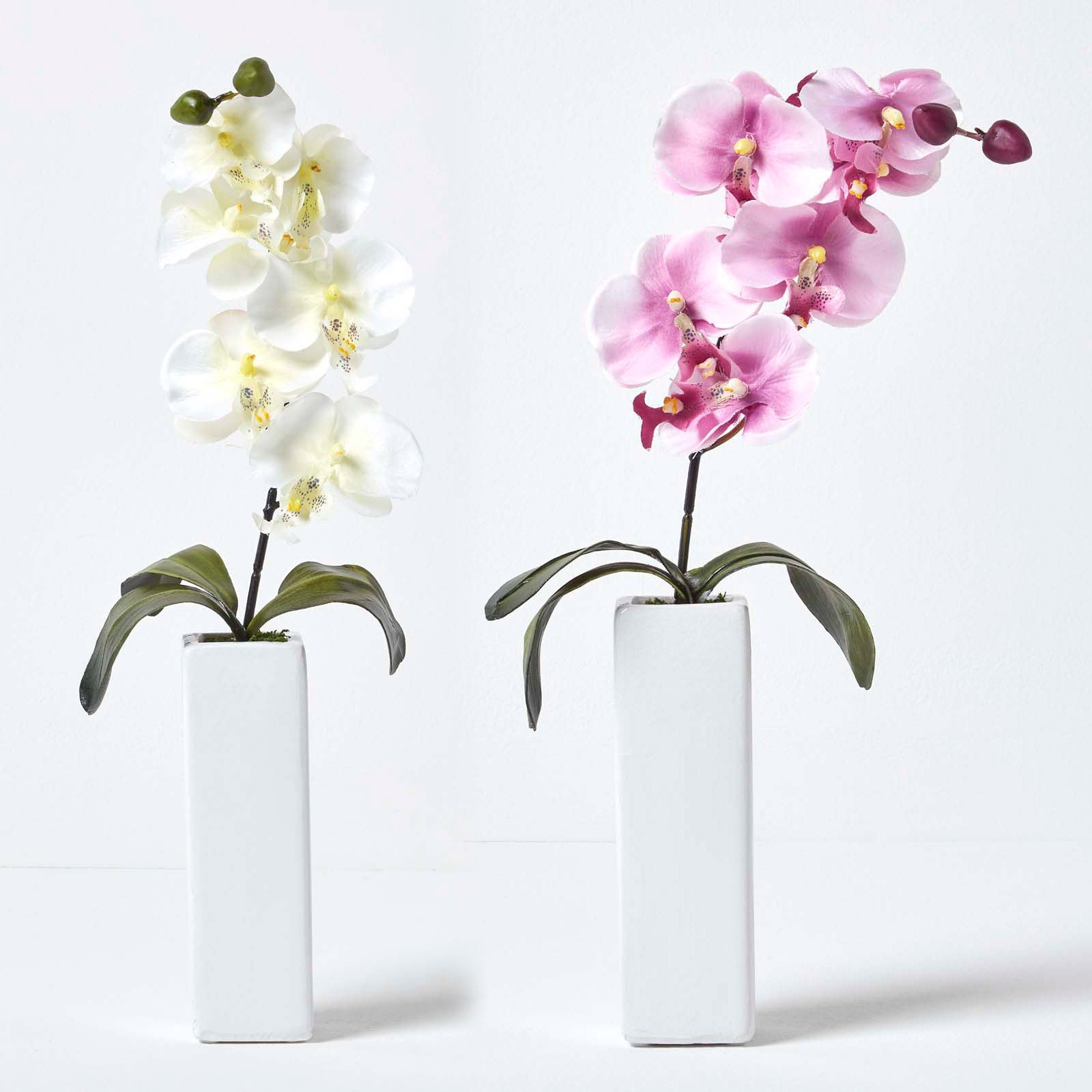 PASCH ® Fleurs artificielles en Pot (35 cm) Lot de 3 orchidées, Arrangement artificiellement coordonné dans des Pots en céramique Brillante, Fleurs décoratives orchidées artificielles (Blanc-Rose