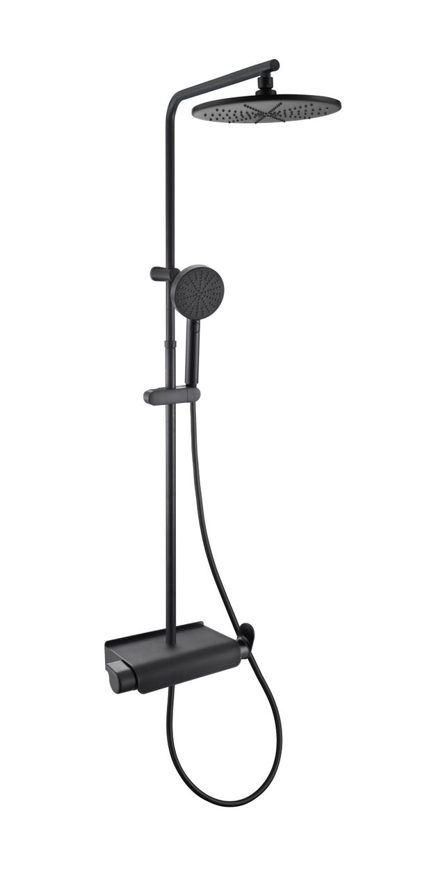 SENSEA - Colonna doccia meccanica EASY - Soffione orientabile alto - Doccetta 3 getti - Vassoio portaoggetti - ABS - PVC - Nero opaco - ACS