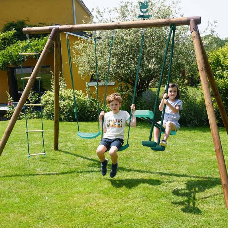 Portique en bois rond 4 agrès avec face à face et échelle GABIN - 3