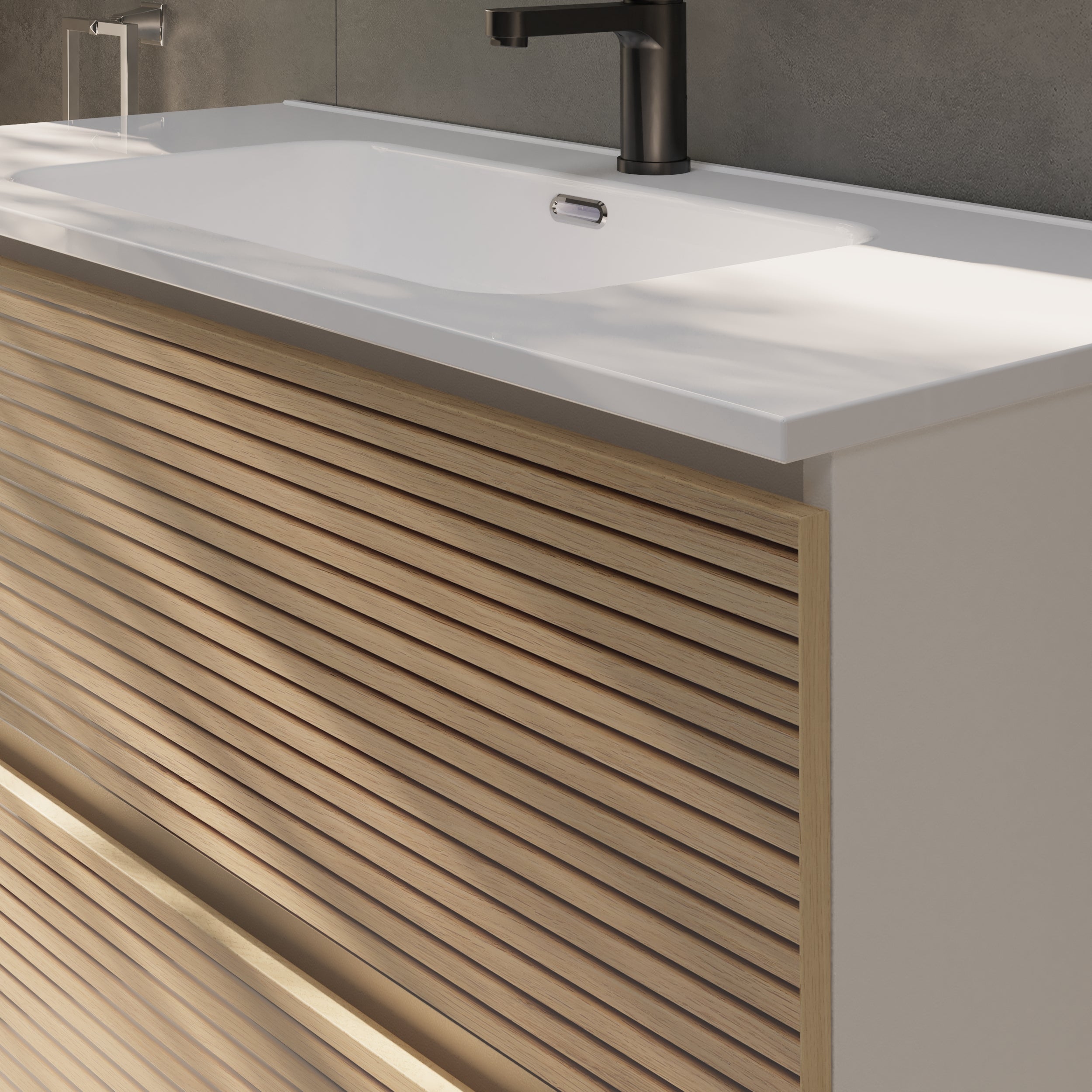 YINU SALLE DE BAIN | 100 CM BLANC - SOLOMON | DEUX TIROIRS | LAVABO ENCASTRÉ | N'INCLUT PAS LE MIROIR | ALDAY - 3