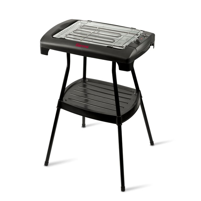 Girmi BQ22 Barbecue Elettrico con Stand, 2000 W, Griglia INOX 34 x 24,5 cm, Piano d'appoggio, Regolazione temperatura, Vassoio raccogli grasso, Resist