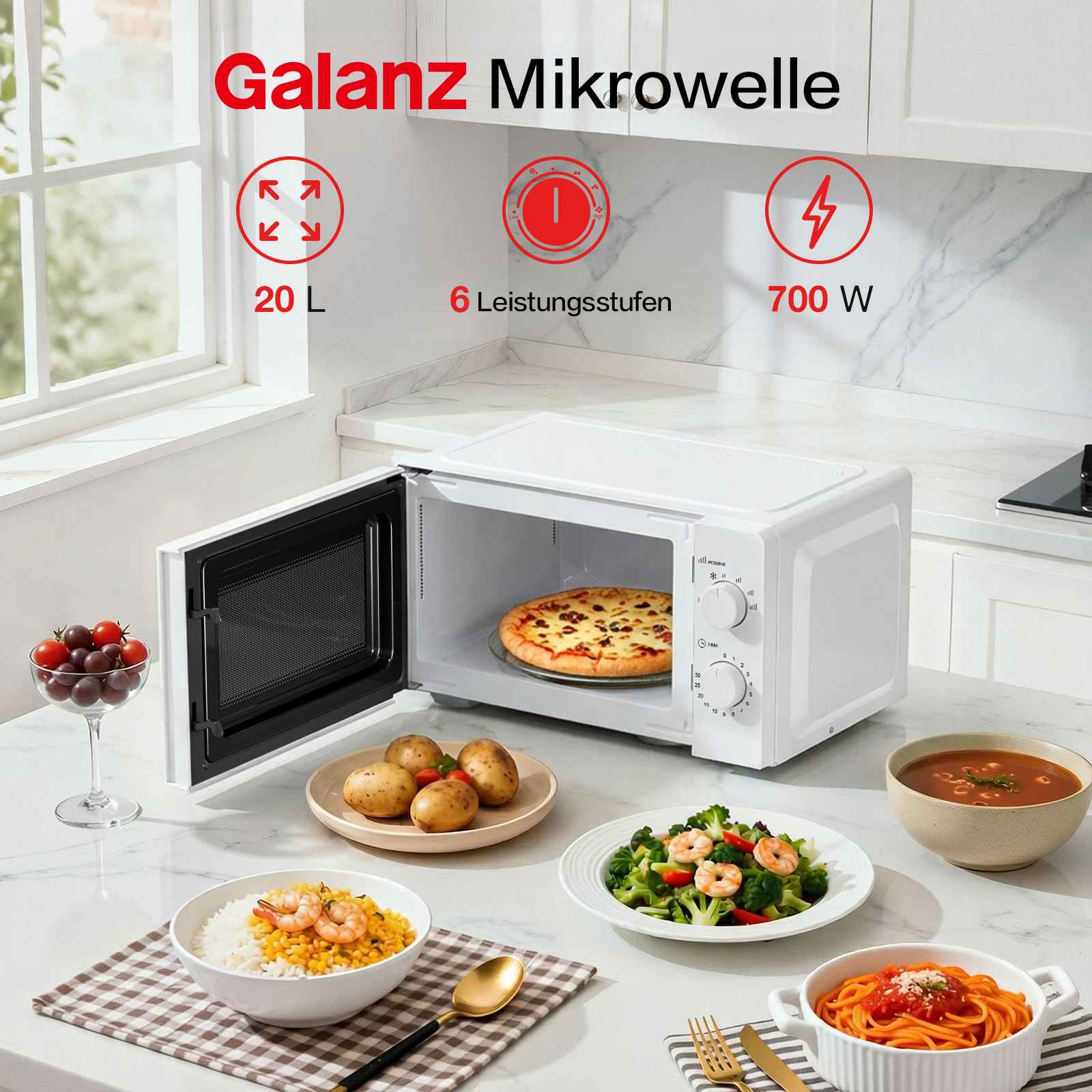 Micro-ondes 20L 700W, 6 niveaux de puissance avec fonction décongélation, rapide et pratique - 3