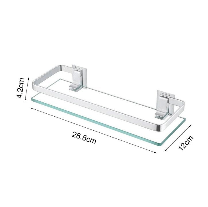 28,5 x 12 x 4,2 cm, półki łazienkowe, szklana półka prysznicowa, montowana na ścianie, półka prysznicowa z półką, prostokątna, szkło hartowane