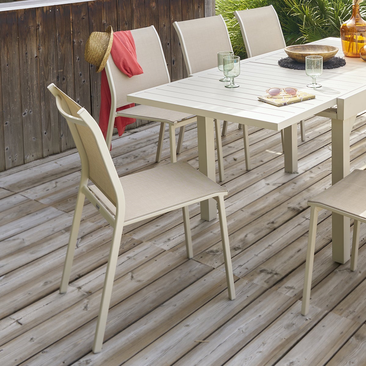 Chaise de jardin sans coussin ESSENTIA en Aluminium Beige - 7