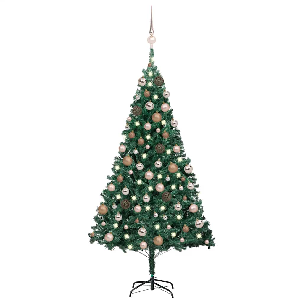 Sztuczna choinka z lampkami i bombkami, zielona, 150 cm, PVC vidaXL