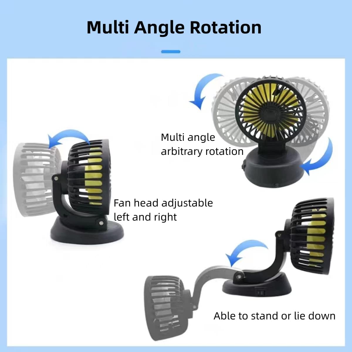 Ventilateur de voiture - Rotation à 360° - 12 V - Allume-cigare - Pour tableau de bord - Mini ventilateur de table - Ventouse - Petit ventilateur pour - 3