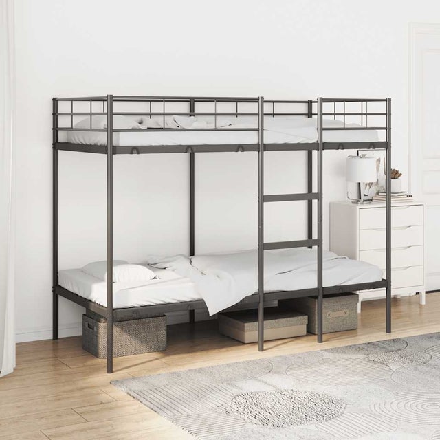 Letto A Soppalco In Metallo 90x200 Cm Con LED Controllabili Tramite App, Scaletta Con Contenitore Armadio Aperto Nero
