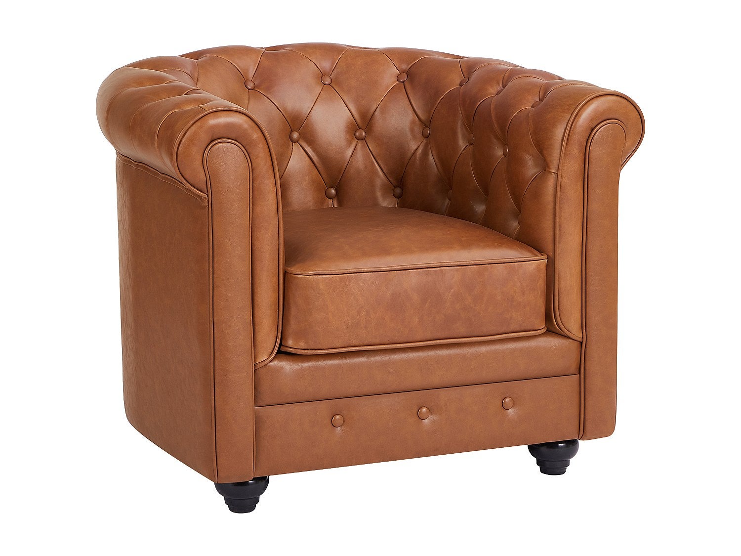 Canapé 3 places et fauteuil en cuir de vachette camel CHESTERFIELD - 4