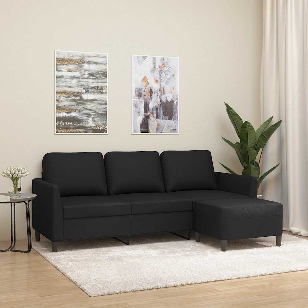 Vidaxl Sofá De 3 Plazas Con Taburete Cuero Sintético 180 Cm Negro , Leroy Merlin