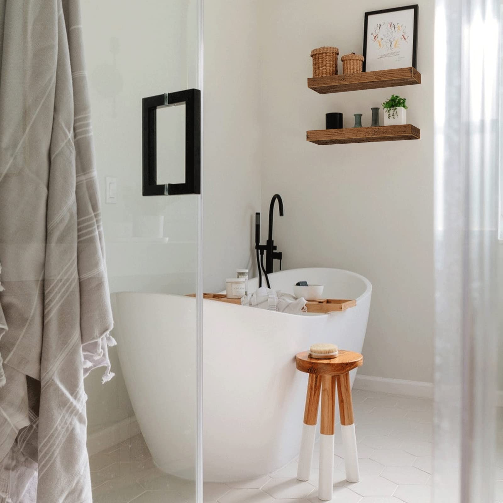 Lot de 2 petites étagères flottantes rustiques pour salle de bain, chambre, cuisine, salon, 40 x 17 cm - 9