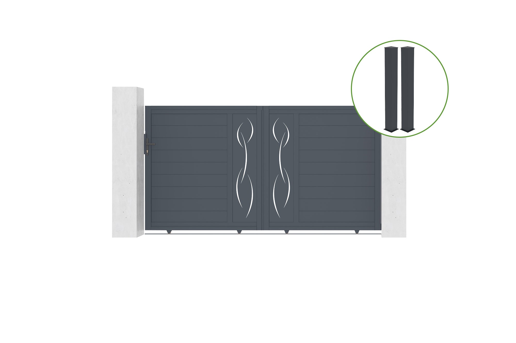 Brama przesuwna 3m NEVIS wys. 160cm aluminium szare + 2 słupki 20x20cm wys. 190c
