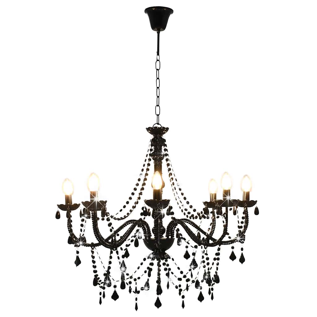 vidaXL Lustre à perles Noir 8 ampoules E14 - 3
