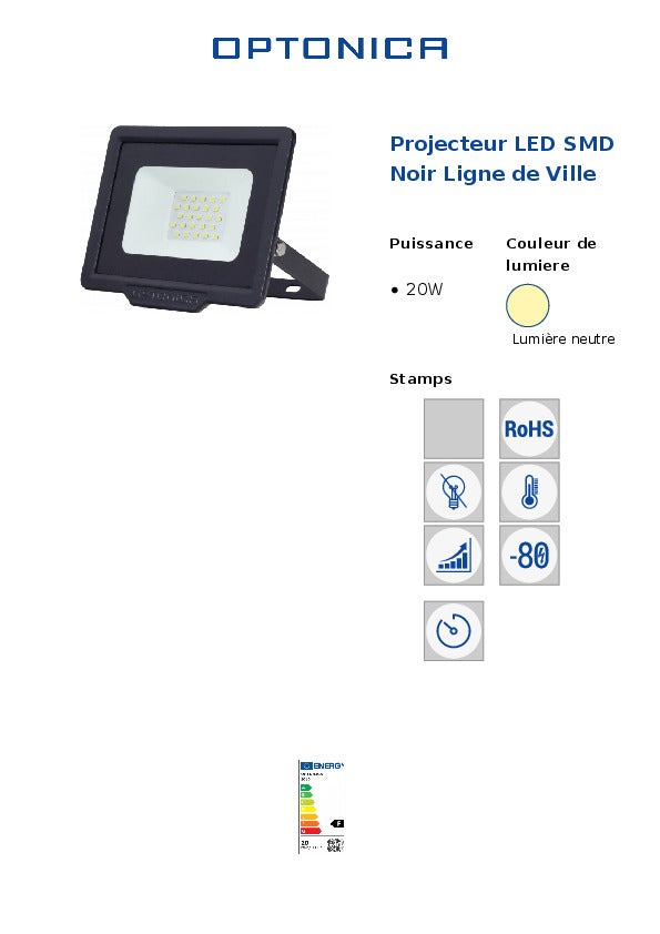 Projecteur LED SMD Noir – 20W – 1600lm – IP65 – 4500K – Aluminium - 7
