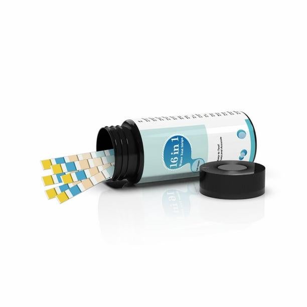 Kits d'analyse d'eau potable - 50 bandelettes - Kit d'analyse 16 en 1 pour eau de puits et eau potable - Bandelettes de test pour la dureté, le pH, le - 4