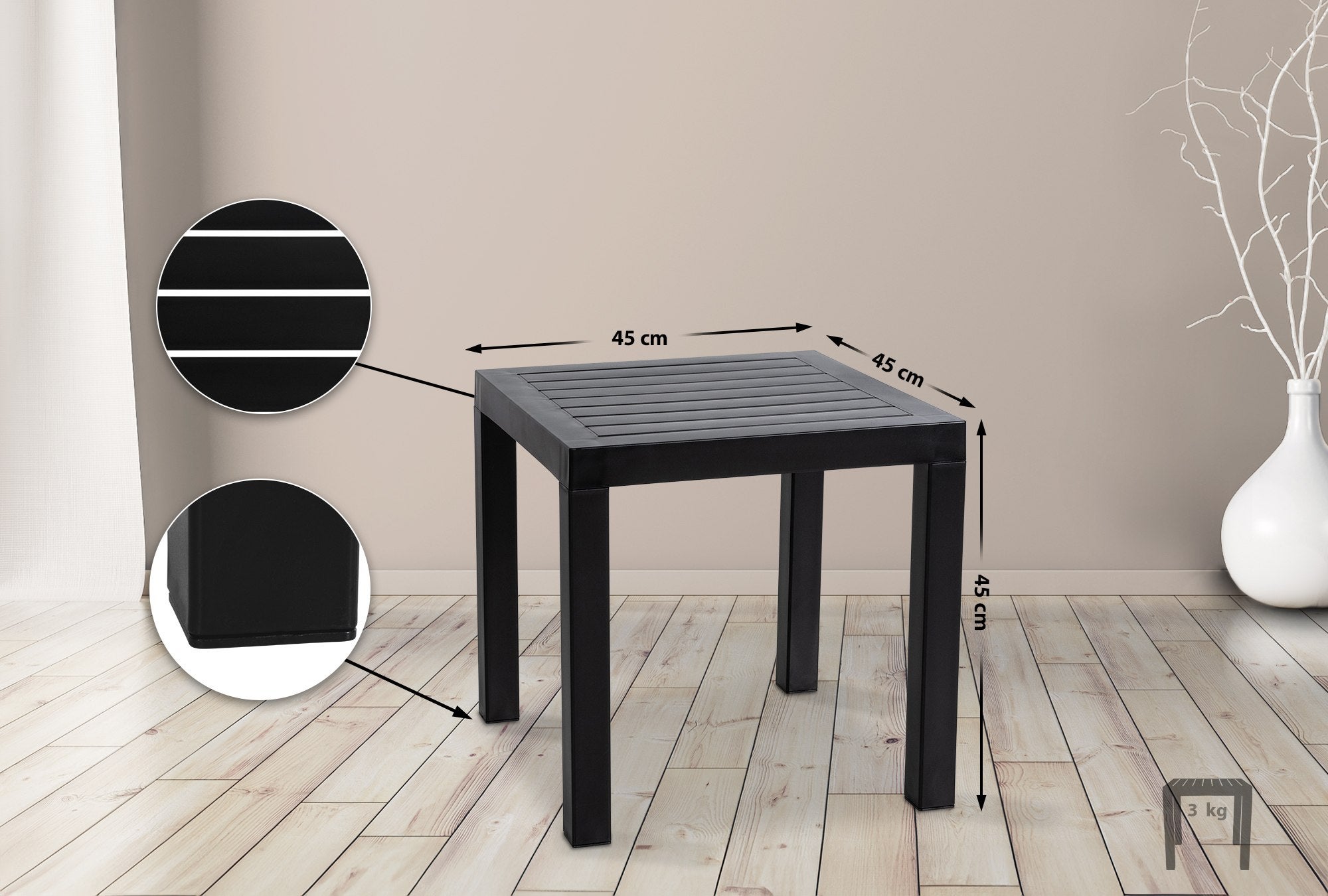 Table d'appoint d'extérieur carré en Plastique Noir 4 places - 2