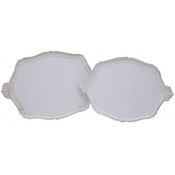 Biscottini juego 2 bandejas florine de madera - bandeja de servir con acabado blanco antiguo - juego bandejas para mesa y cocina 57x1.5 made in italy