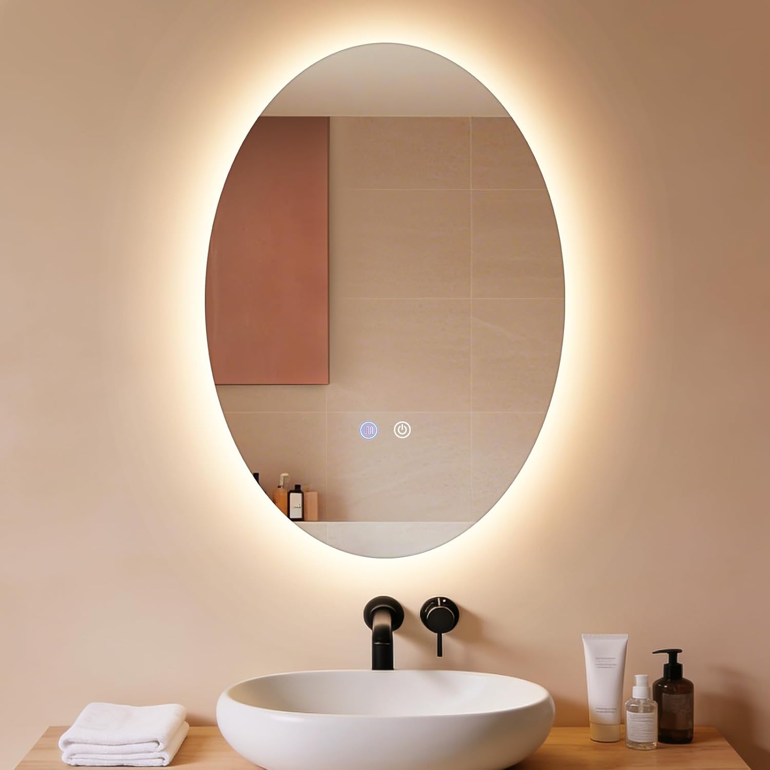 Nettlife Lustro Łazienkowe Owalne LED 50x70cm, Dotykowe, Antypara, Ściemnialne 3000-6500K, IP44, Ścienne. Designerskie Lustro Podświetlane.