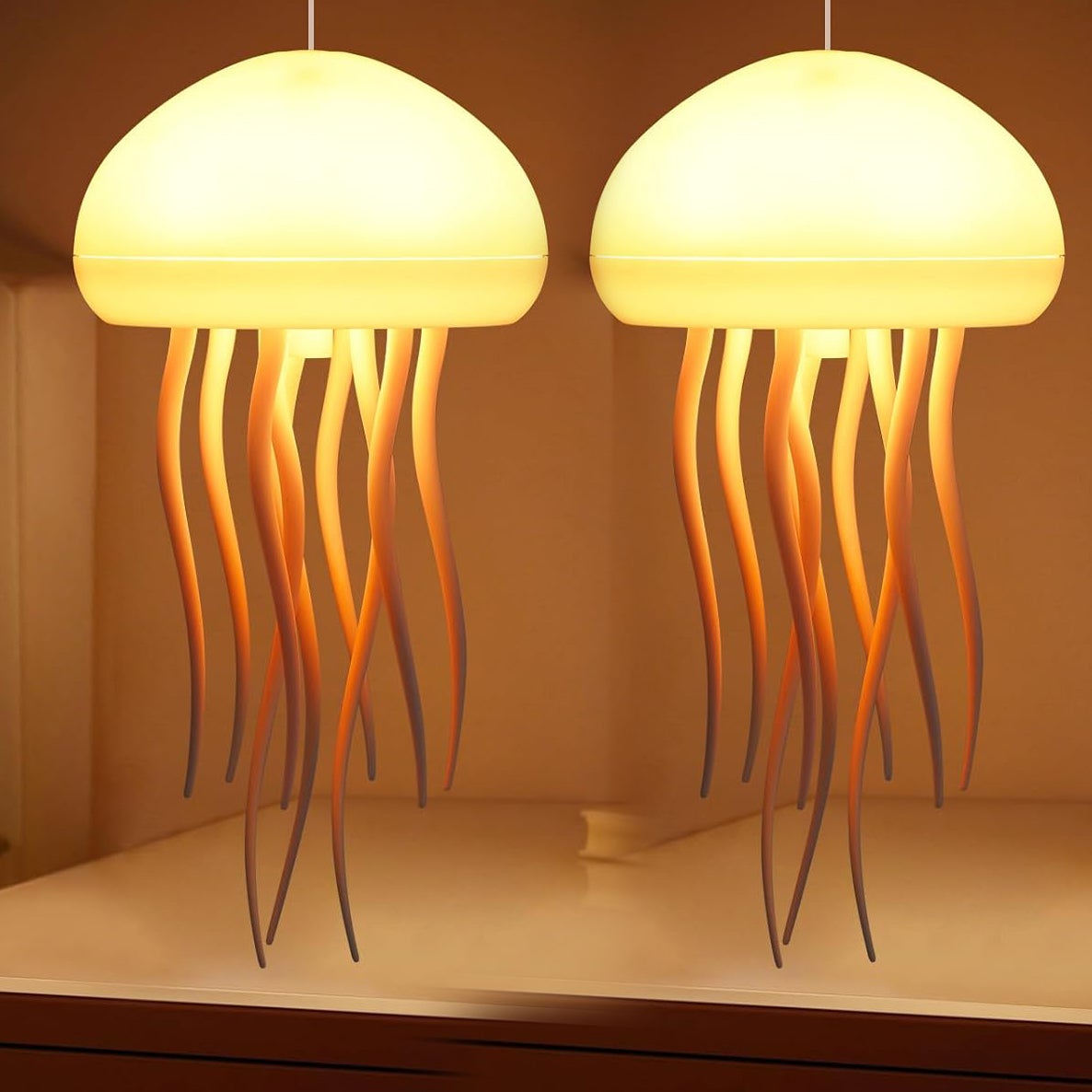 Zestaw 2 lamp nocnych w kształcie meduzy, lampka nocna ładowana z wieloma kolorami, lampka meduza do zawieszenia sterowana głosem (bez podstawy)