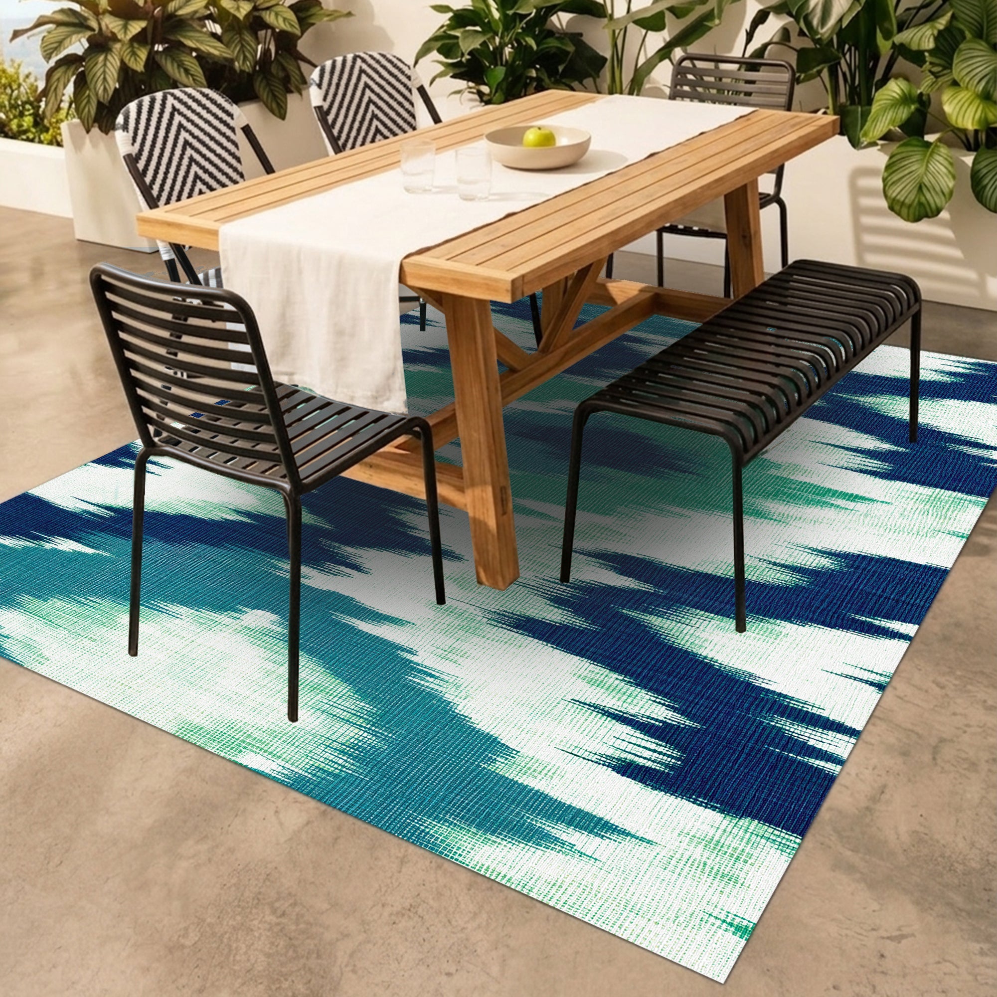 Tapis PVC Intérieur/Extérieur Ikat Aigue-marine 133x200 cm - Vinyle imprimé antidérapant, lavable et résistant pour terrasse et maison - 6
