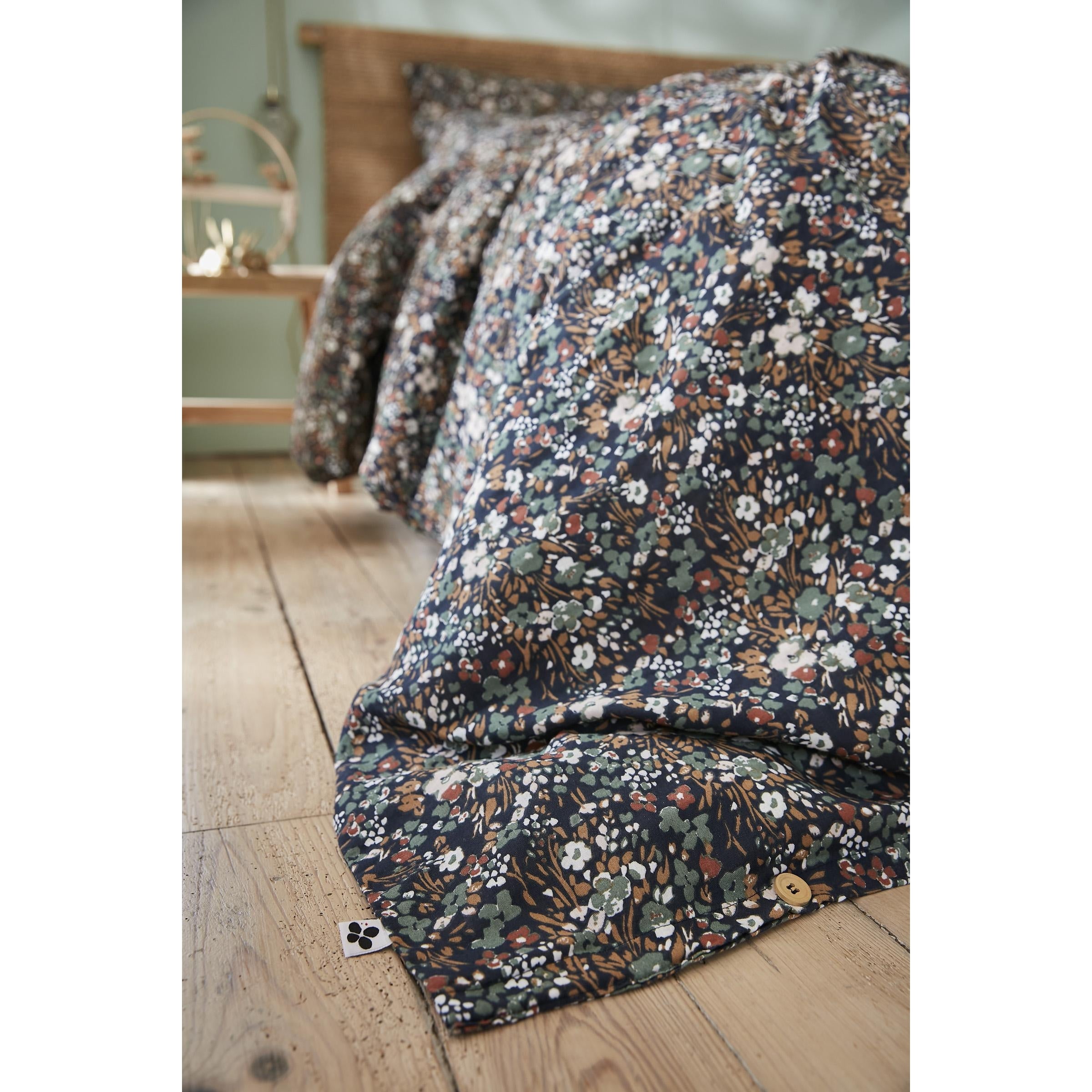 Housse de couette 260 x 240 cm double gaze de coton imprimée Capucine Bleu foncé - 3