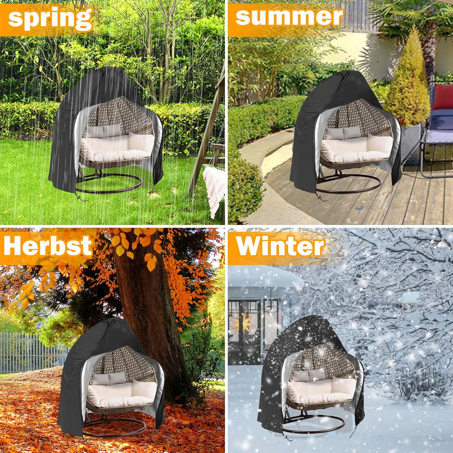 Housse de protection d'extérieur,Salons de jardin Patio Suspendus Oeuf Chaise CouVert,231*200cm,Noir - 4