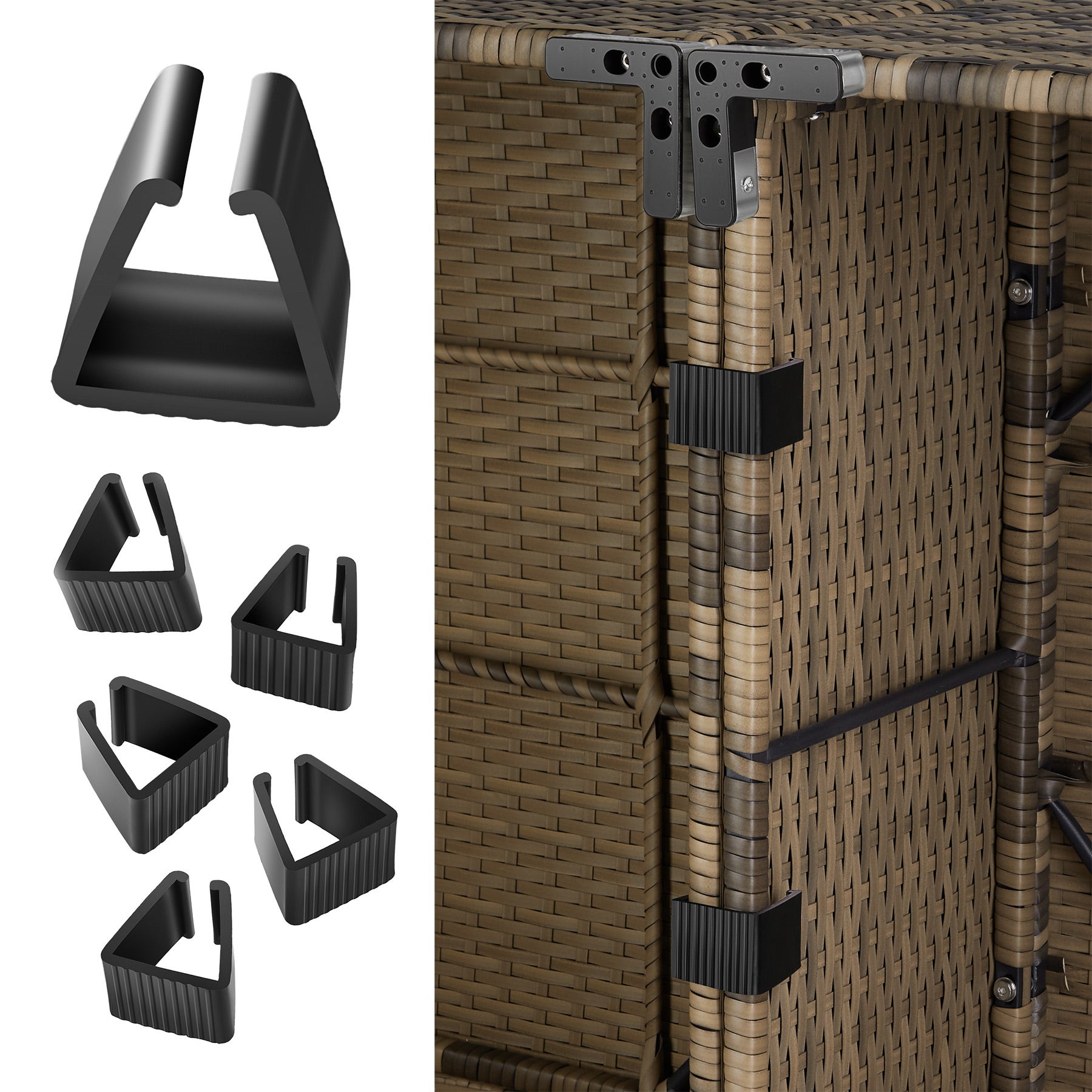 Salon de jardin en résine tressée et acier 5 places avec coffre de rangement résistant aux UV TECTAKE - 9