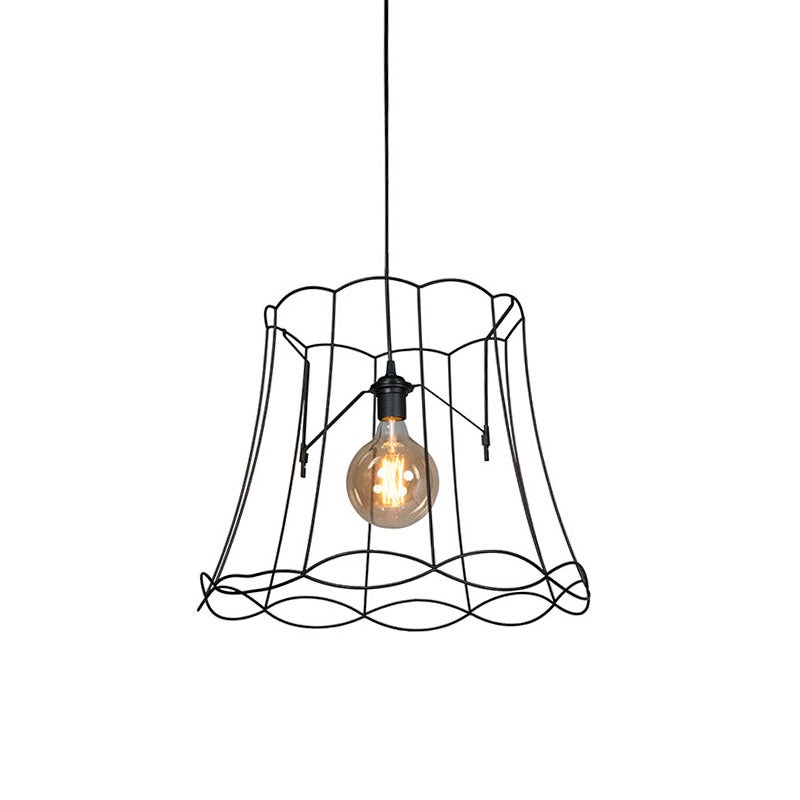 Qazqa retro lampa wisząca z kloszem (1 punkt) - Granny Frame - czarny, okrągły, max. 60w, kompatybilny z żarówką LED, e27, 50cm