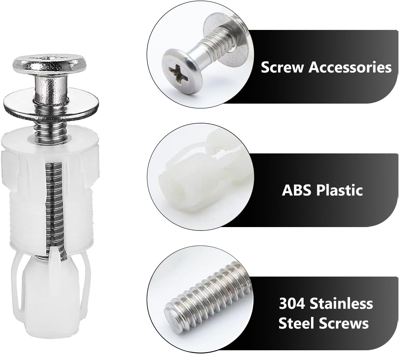 Fixation Abattant WC Vis, 4 Pièces Vis D'expansion WC, Convient aux Trous Borgnes Dans les Toilette, Rechange pour Abattant WC Fixations Charnières - 3