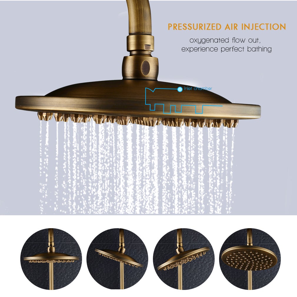 Colonne de douche en laiton Bronze Rétro,Ensemble de Douche avec Mitigeur Mécanique, Système de Douche Hauteur Réglable pour Salle de Bain - 6