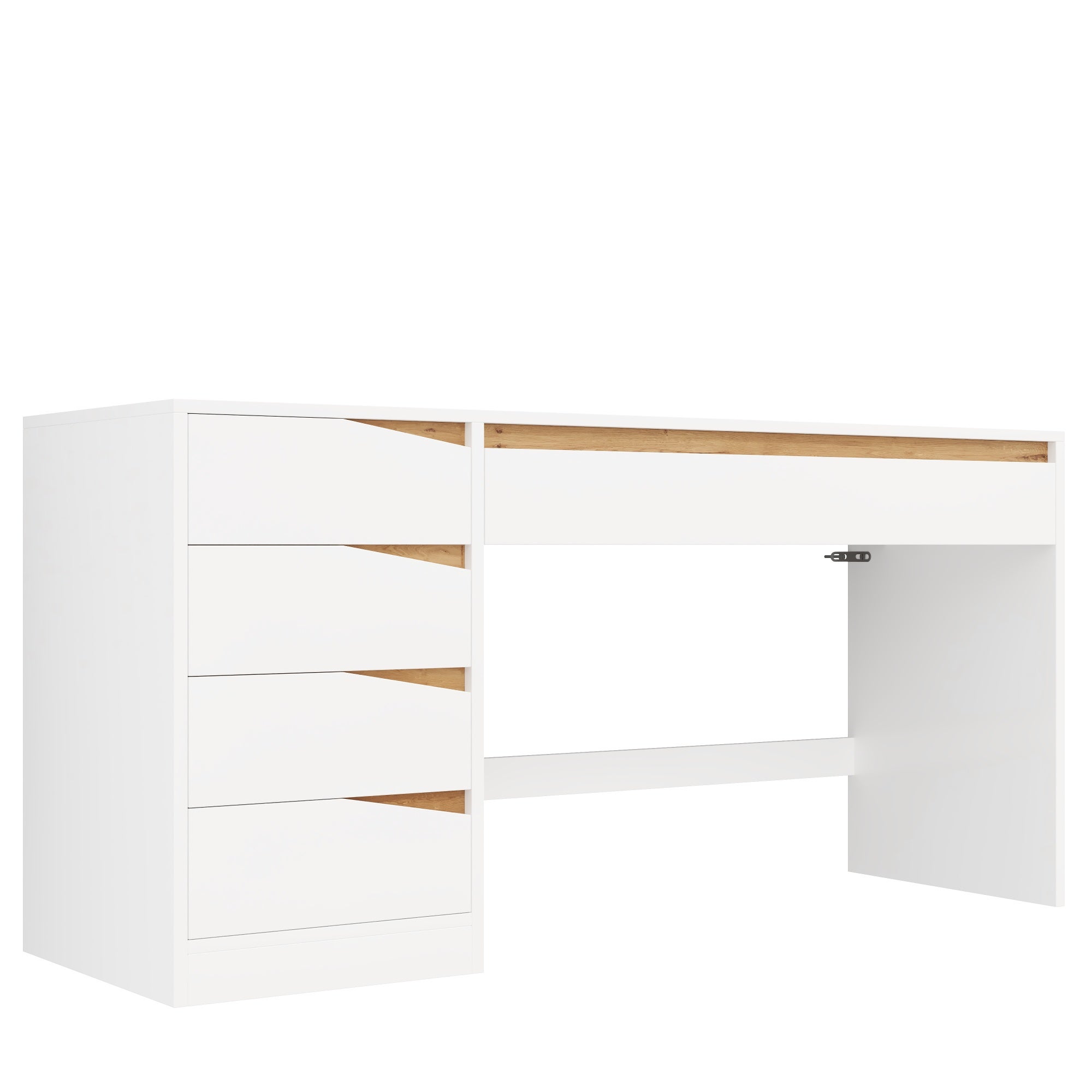 Bureau avec 5 tiroirs - Bureau informatique ou coiffeuse - Panneaux de particules - 140 x 50 x 78 cm - Blanc et chêne - 8