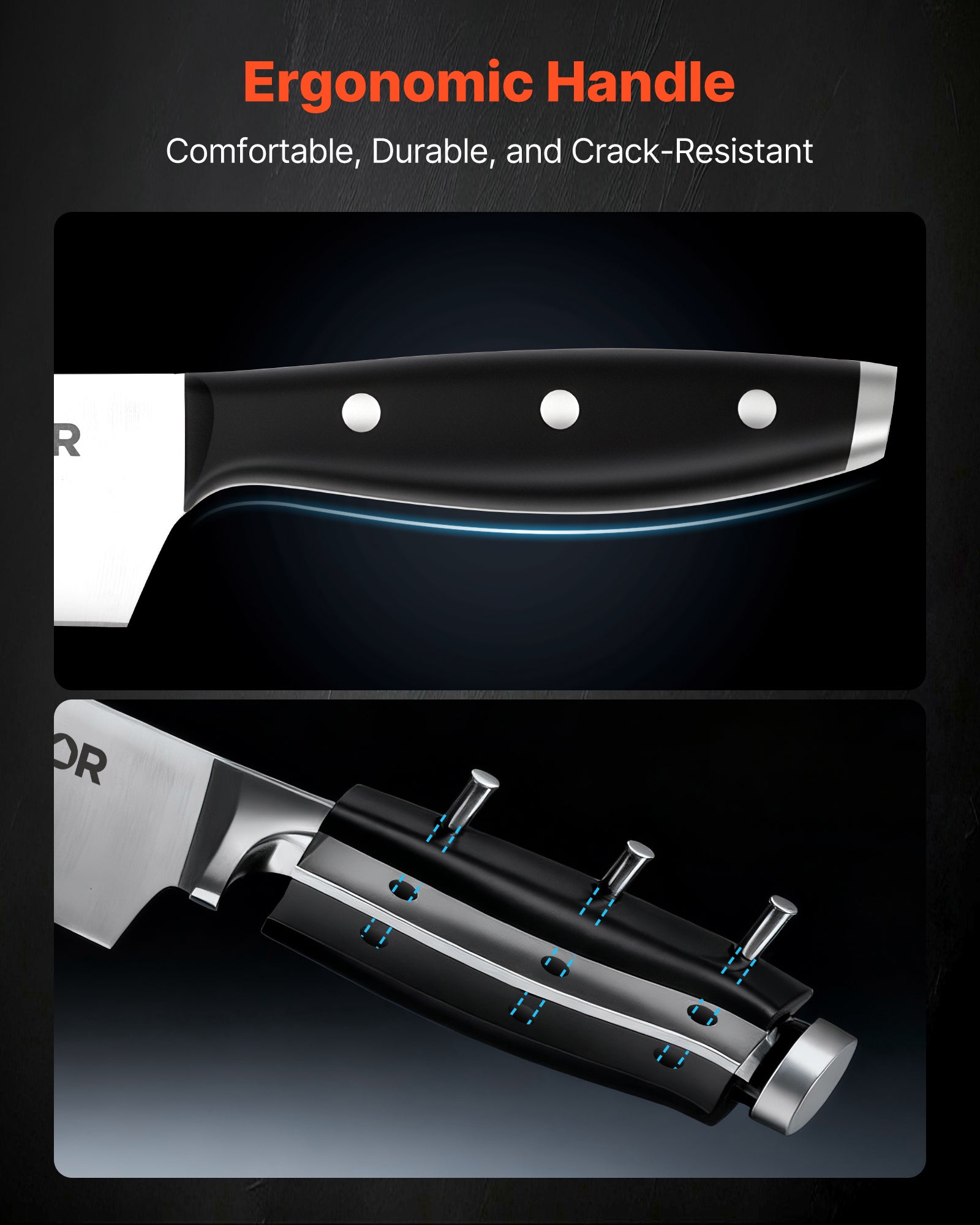 Set Couteaux Cuisine VEVOR avec Bloc et Aiguiseur 15PCs, en Inox à Haute Teneur, Coutellerie Cuisine avec Manche Ergonomique, pour Cuisinier Amateurs - 5