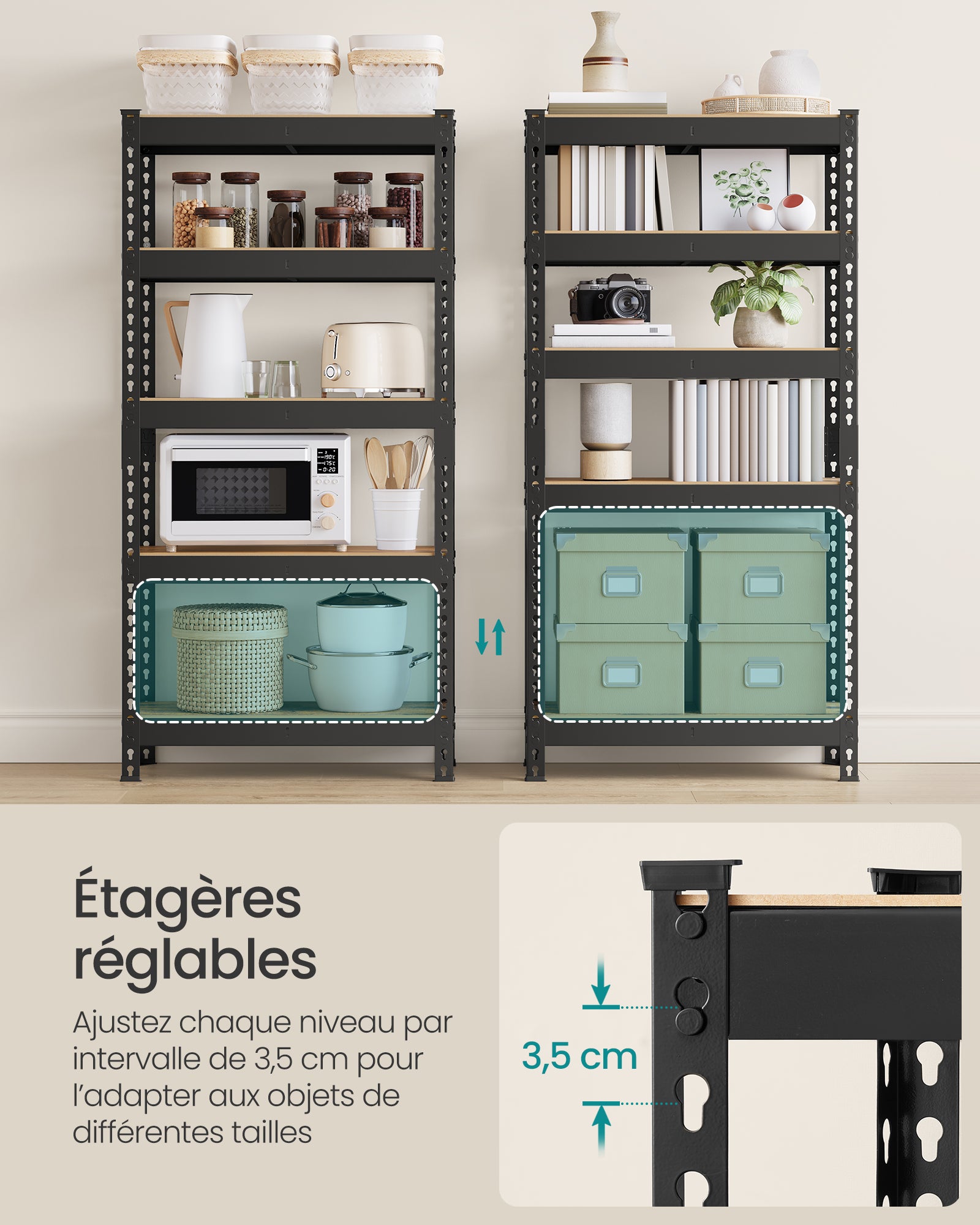 Étagère pour Charges Lourdes,5 Niveaux, 31 x 75.5 x 152cm, Capacité de Charge 875 kg，Marron Rustique - 6