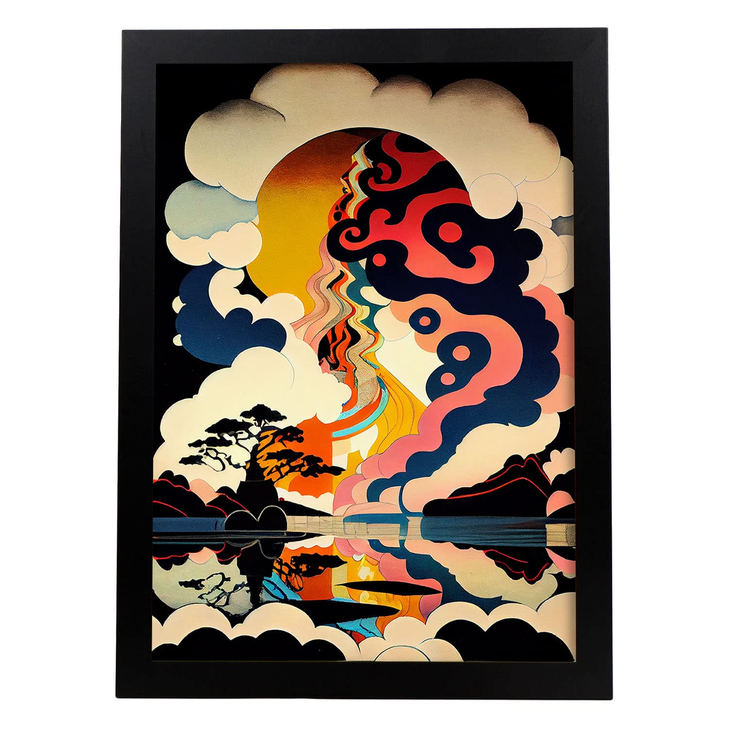 Nacnic poster caleidoscopio en el estilo de arte japonés ukiyo paisajes abstractos y surrealistas en ilustraciones de arte oriental a3 marco negro