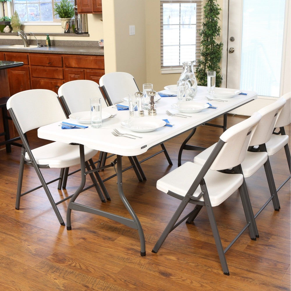 Mesa retangular com pés dobráveis efeito granito branco 182 x 76 x 74 cm - 7
