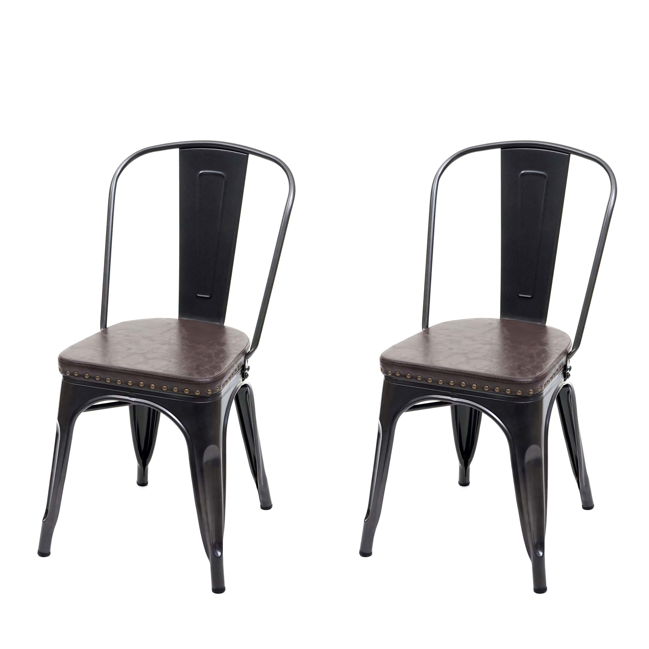 Zestaw 2 krzeseł do jadalni HWC-H10e, krzesło kuchenne Chesterfield metal imitacja skóry gastronomia przemysłowa ~ czarno-brązowy