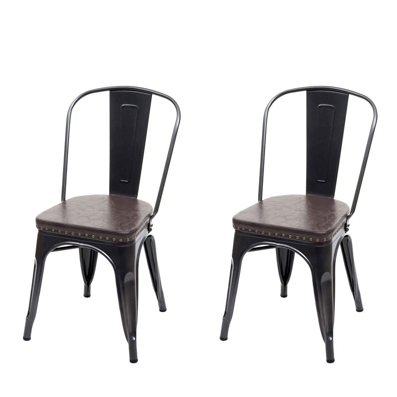 Zestaw 2 krzeseł do jadalni HWC-H10e, krzesło kuchenne Chesterfield metal imitacja skóry gastronomia przemysłowa ~ czarno-brązowy