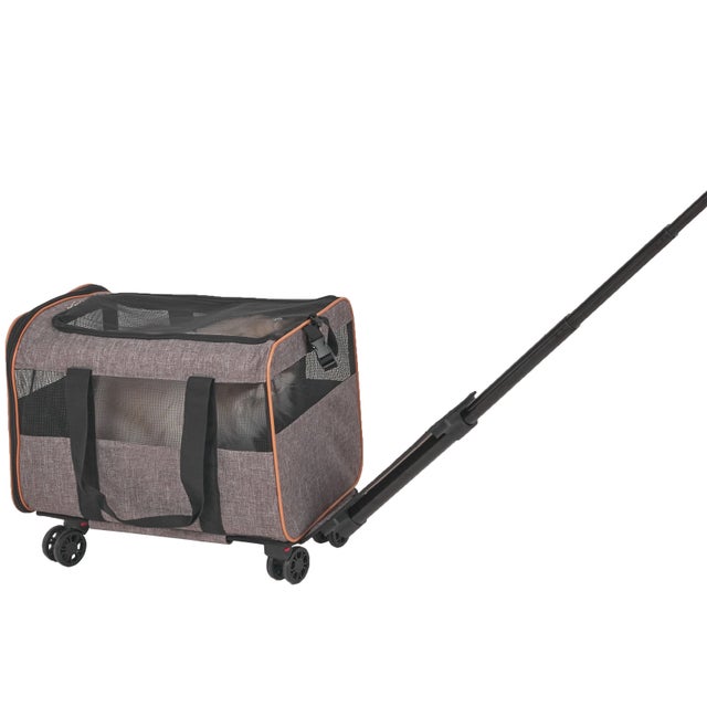 Bolsa de transporte para gatos SucceBuy com rodas, aprovada por companhias aéreas, com alça telescópica e bandoleira, até 10 kg, cinza