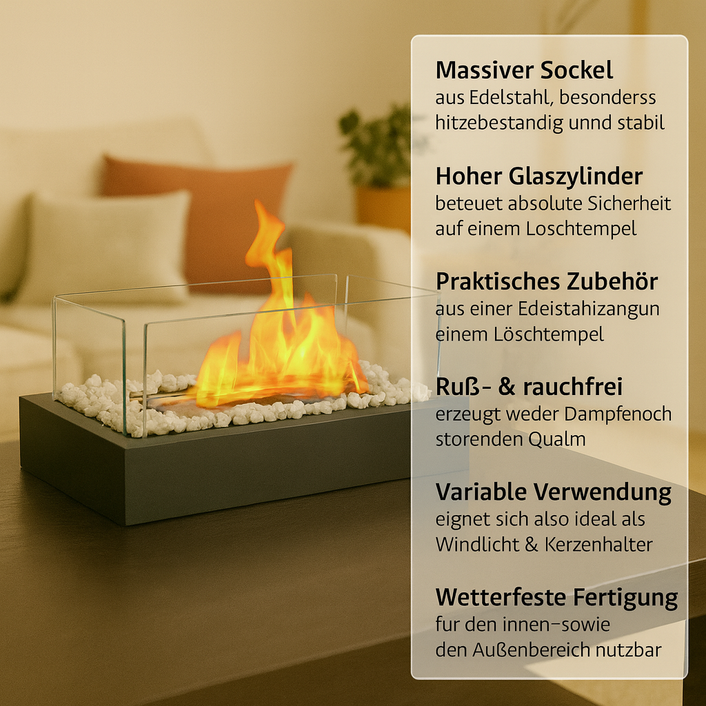 ZMH Chimenea de sobremesa portátil decorativa de bioetanol rectangular negra - 3