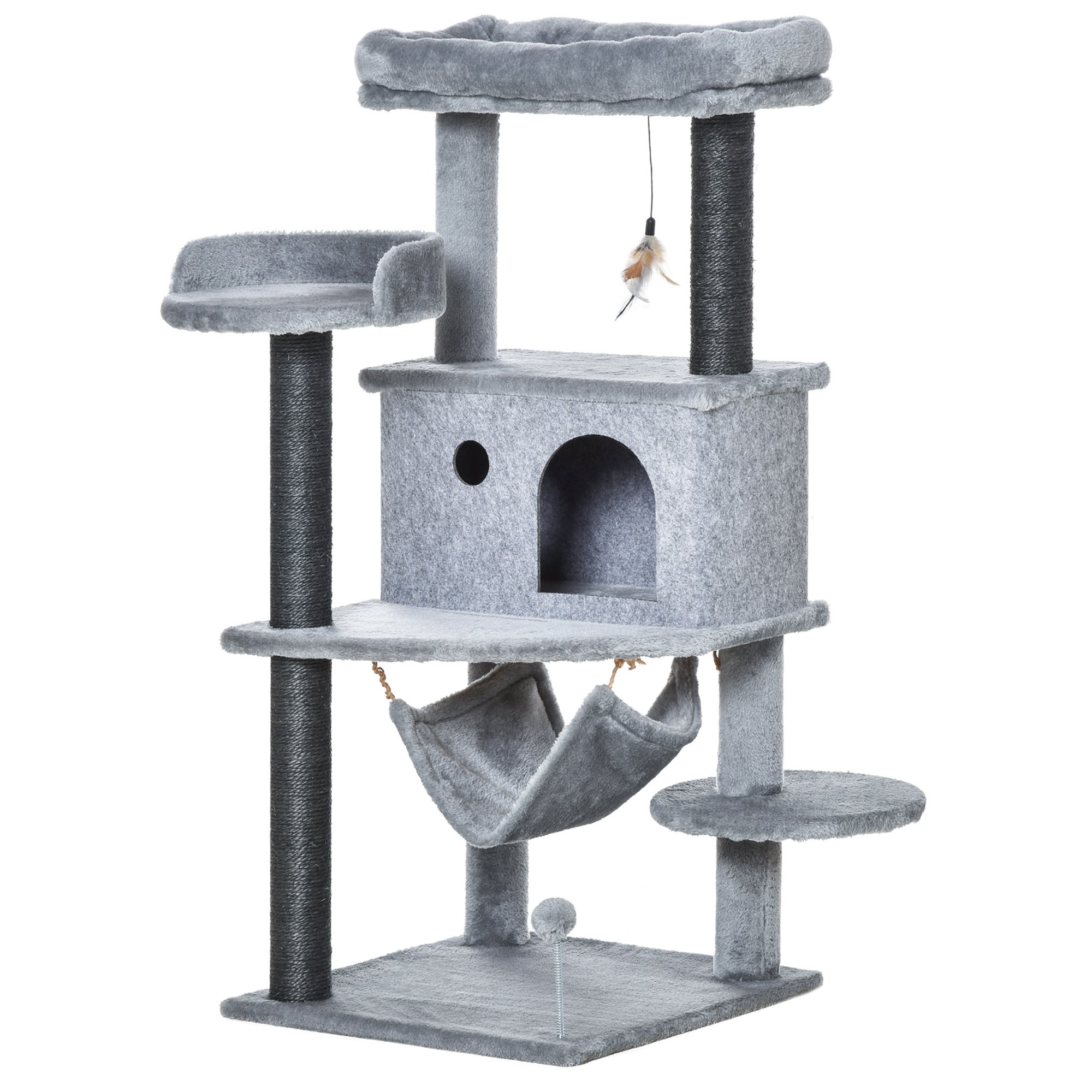 Arranhador para Gatos PawHut Cinzento Aglomerado de Madeira, Pelúcia, Sisal e Feltro 48x48x107cm - 2