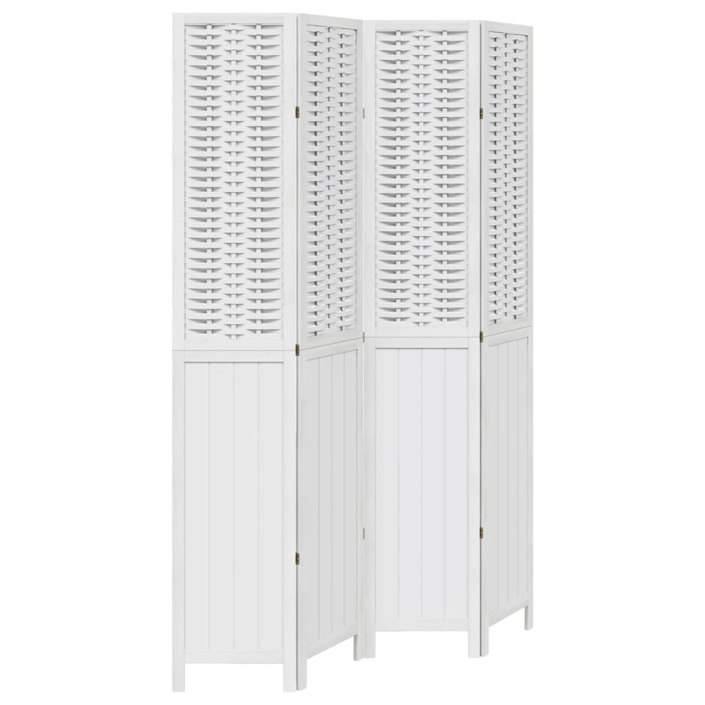 Biombo separador de 4 paneles | biombo divisor | paravientos madera maciza paulownia blanco cfw50414