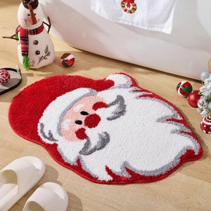 Tapis Demi-rond Lavable Motif Père Noël Vitrail - 91,4 X 61 Cm, Antidérapant, Pour Entrée Ou Salle De Bain