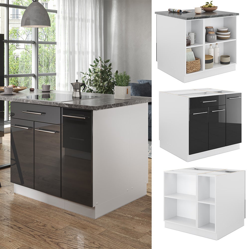 Vicco Îlot de cuisine Anthracite Haute brillance 60cm sans PT, Fame