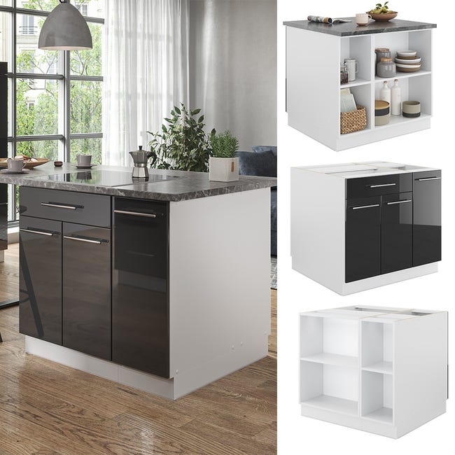 Vicco Îlot de cuisine Anthracite Haute brillance 60cm sans PT, Fame Vicco Îlot de cuisine Anthracite Haute brillance 60cm sans PT, Fame