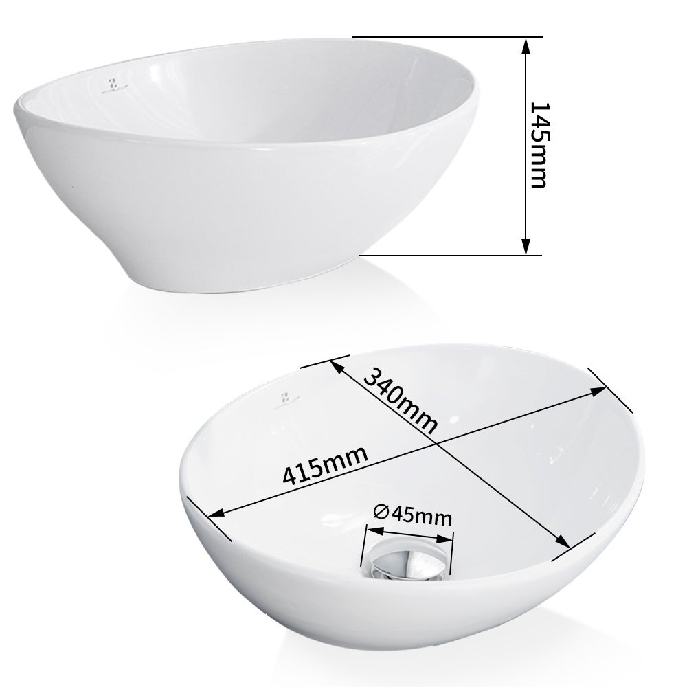 Vasque à Poser Salle de Bain Ovale 41x34 cm en Céramique Blanche, Évier Lavabo Salle de Bain avec Bonde et Siphon - 8