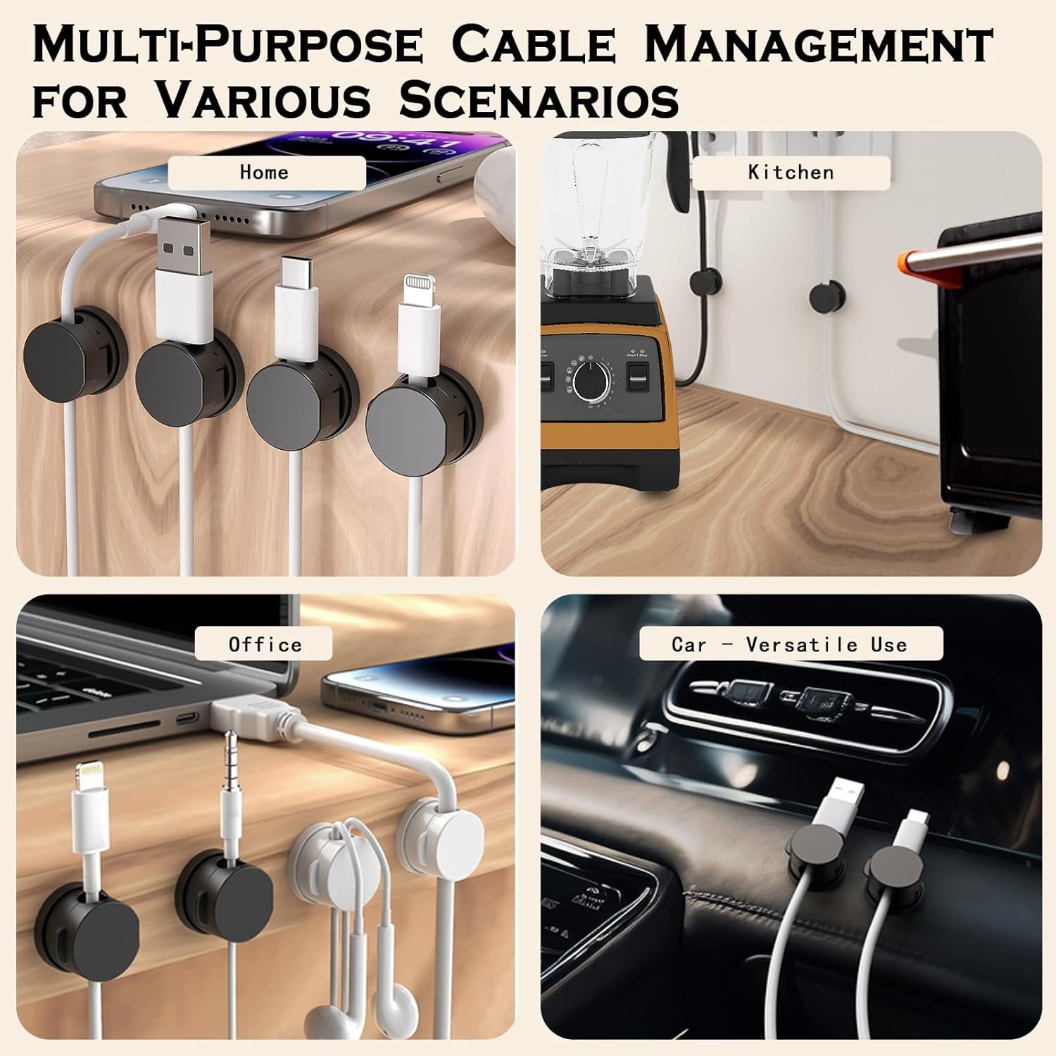 12 clip magnetiche per cavi, supporti magnetici organizer cavi da scrivania, autoadesive, la gestione dei di ricarica del telefono