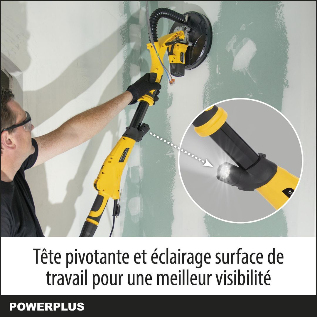 Powerplus Ponceuse à Cloisons Sèches de 710 W POWX04761 - Ponceuse Girafe Rotative avec Papier Abrasif Ø 225 mm Vitesse Max. 1500 min-1 - 4